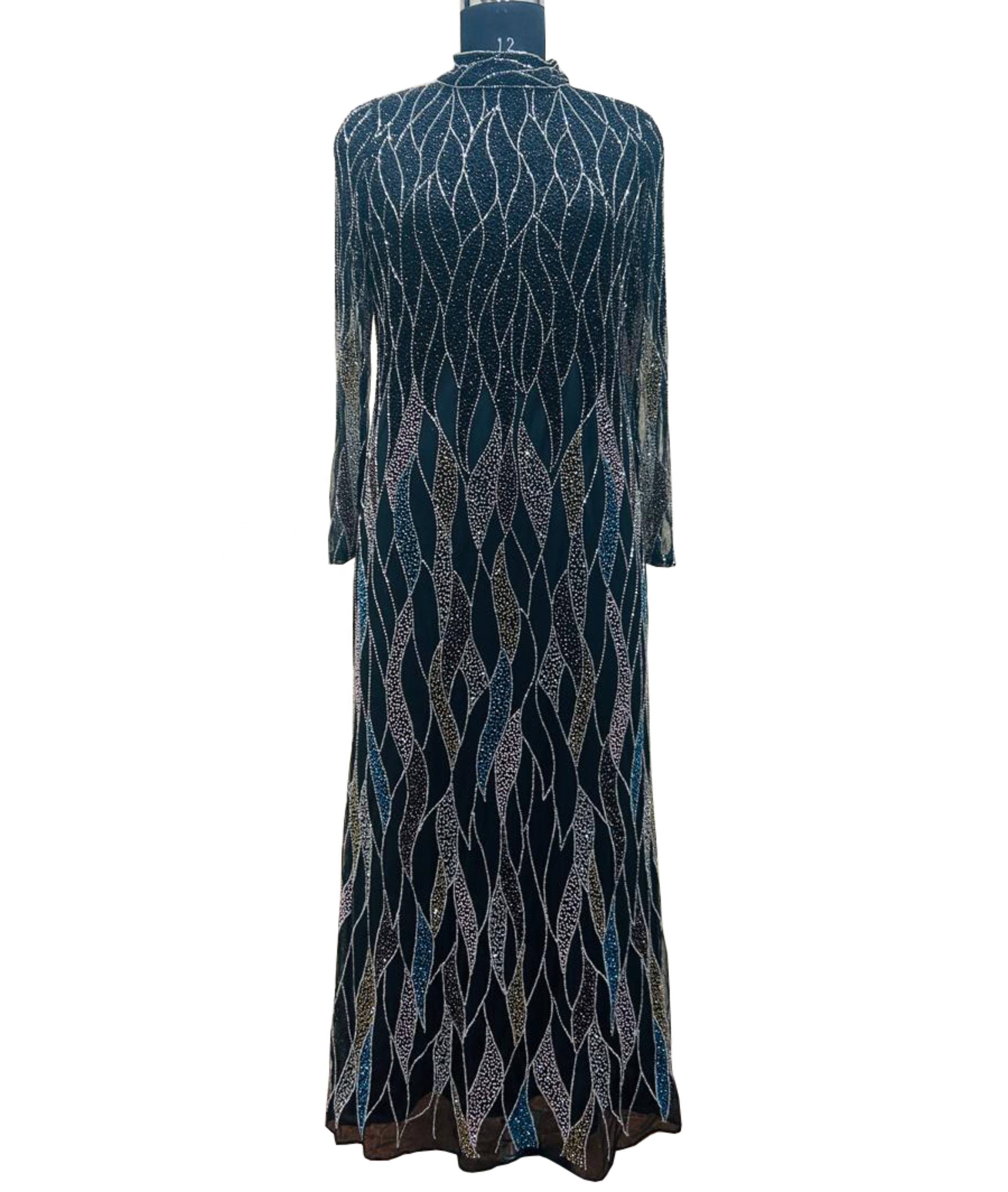 Attractive Ladies Evening Dresses-Unique Multicolor Beaded Crystal Embroidery Sequined Floor-Length Collar Popular for Women