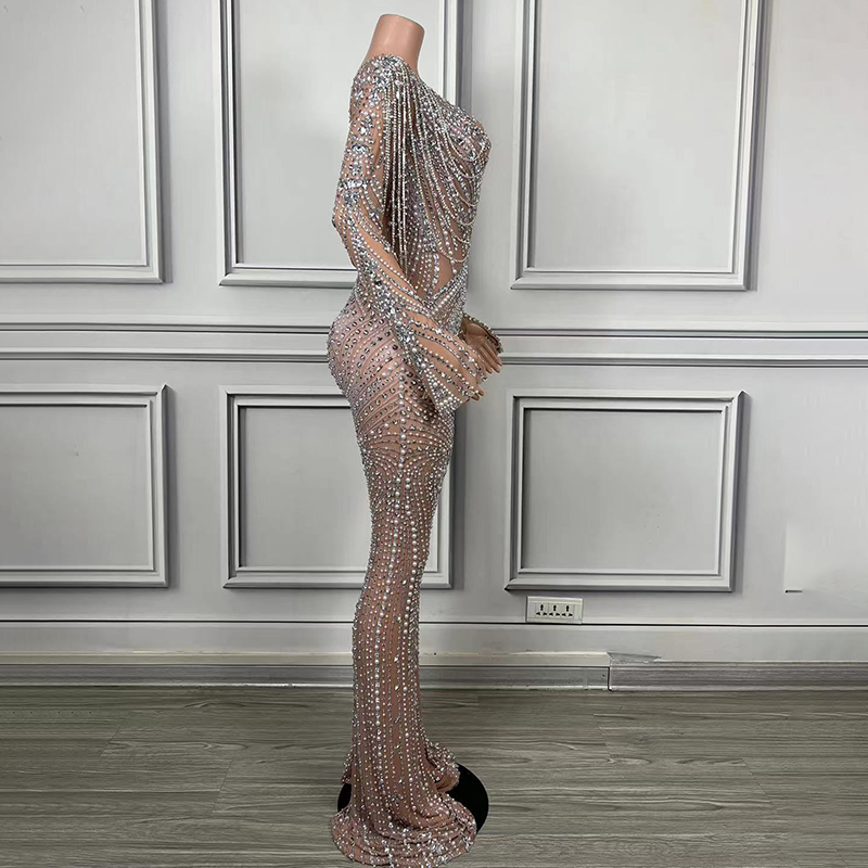 Fashion Dress 2024 Pretty Woman Evening Gown Dress Elegant Sleeveless Luxury Crystal Women's Party Wear