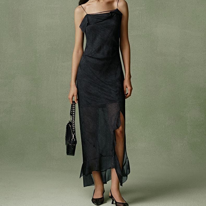 ised New Summer Sleeveless Ruffle Midi Dress Blended Fabric Breathable Print Pattern Sweet Suspender Dress