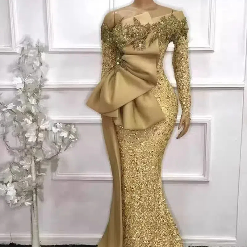 Elegant Mermaid Luxury Evening Dress Long Sleeves Wedding Party Gowns for Women  Price