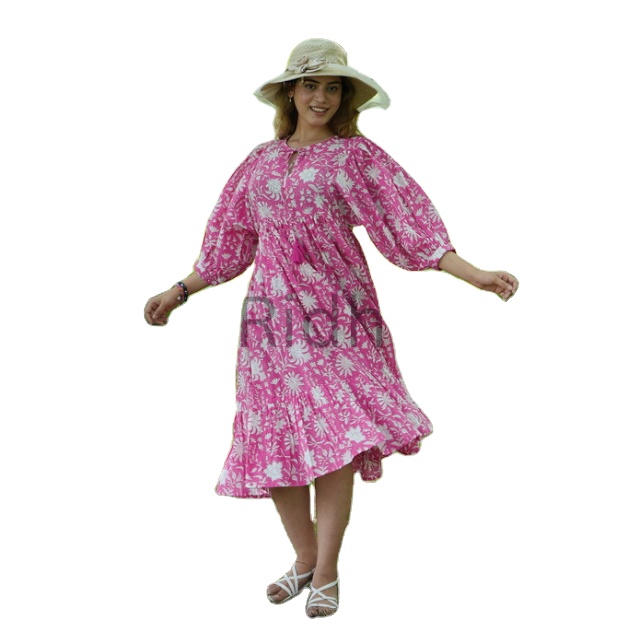 Pink Floral Maxi Dress for Women Loose Fit Cotton Summer Sundress Boho Style Casual  Dress for Vacation and Mother's Day